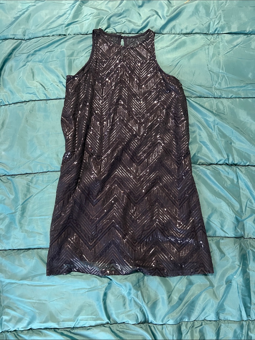 GB girls Black Sequin Chevron Shift Dress